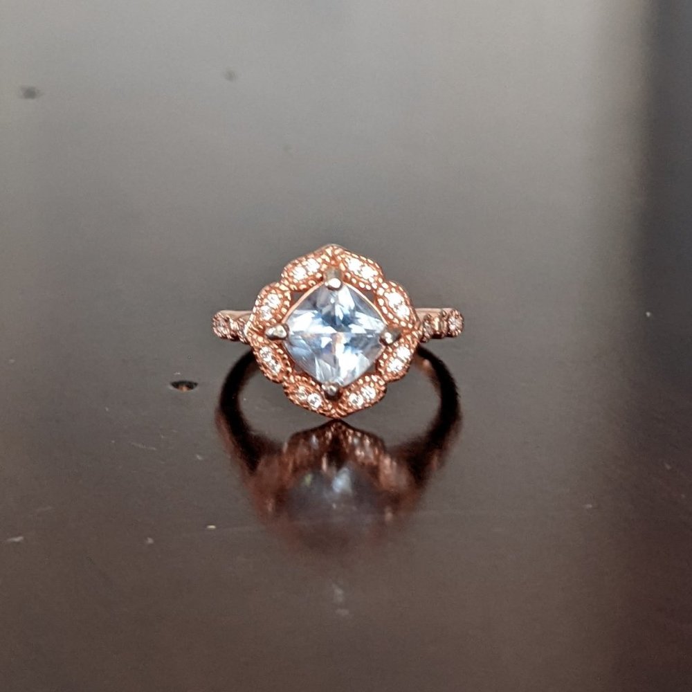 14k Rose Gold Vermeil over Sterling Silver Aquamarine Ring - Size 6